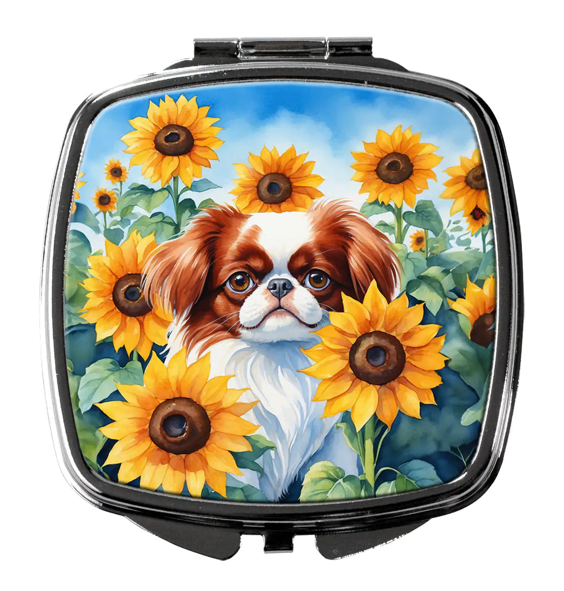 Japanese Chin in Sunflowers Compact Mirror