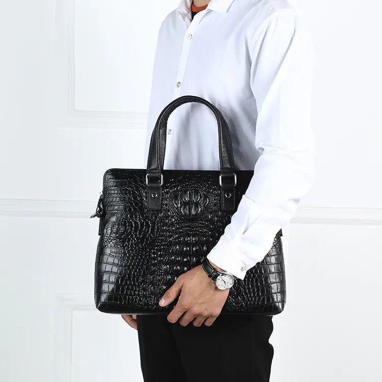 Crocodile Pattern Men's Leather Briefcase and Tote Bag