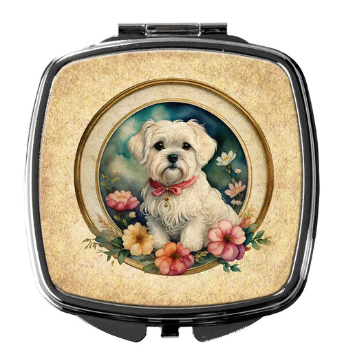 Maltese and Flowers Compact Mirror