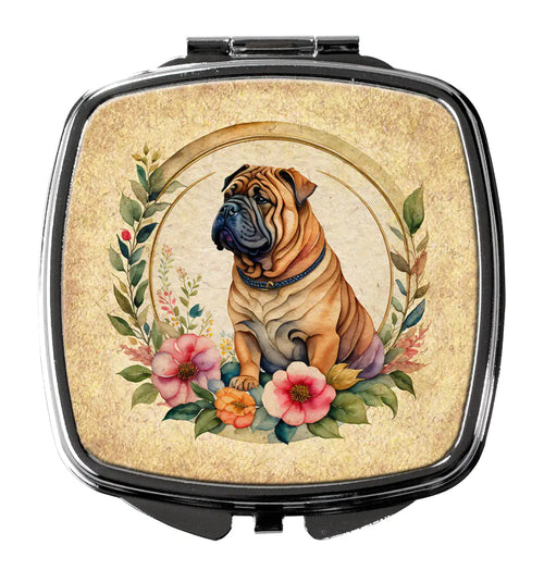 Shar Pei and Flowers Compact Mirror