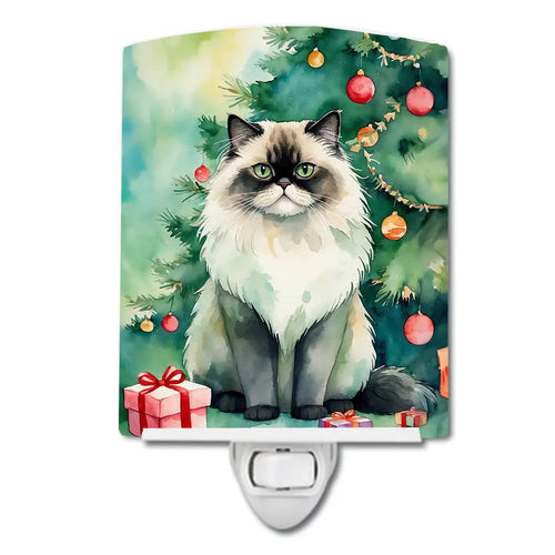 Himalayan Cat By the Christmas Tree Ceramic Night Light