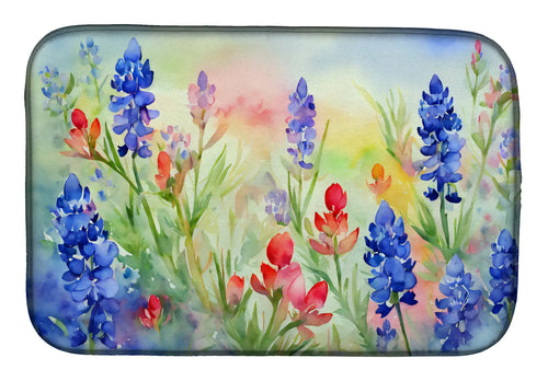 Texas Bluebonnets in Watercolor Dish Drying Mat