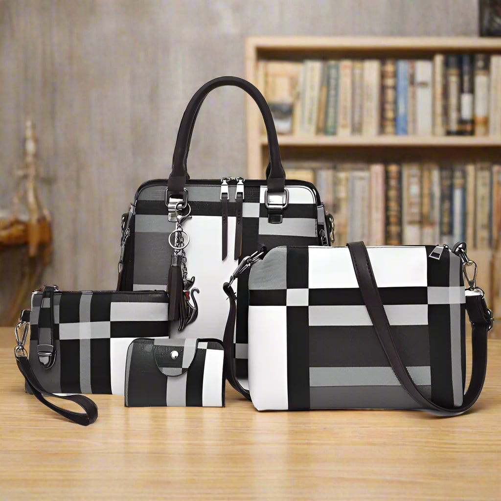 Fashion Retro Stitching Women's Handbag Purse Set