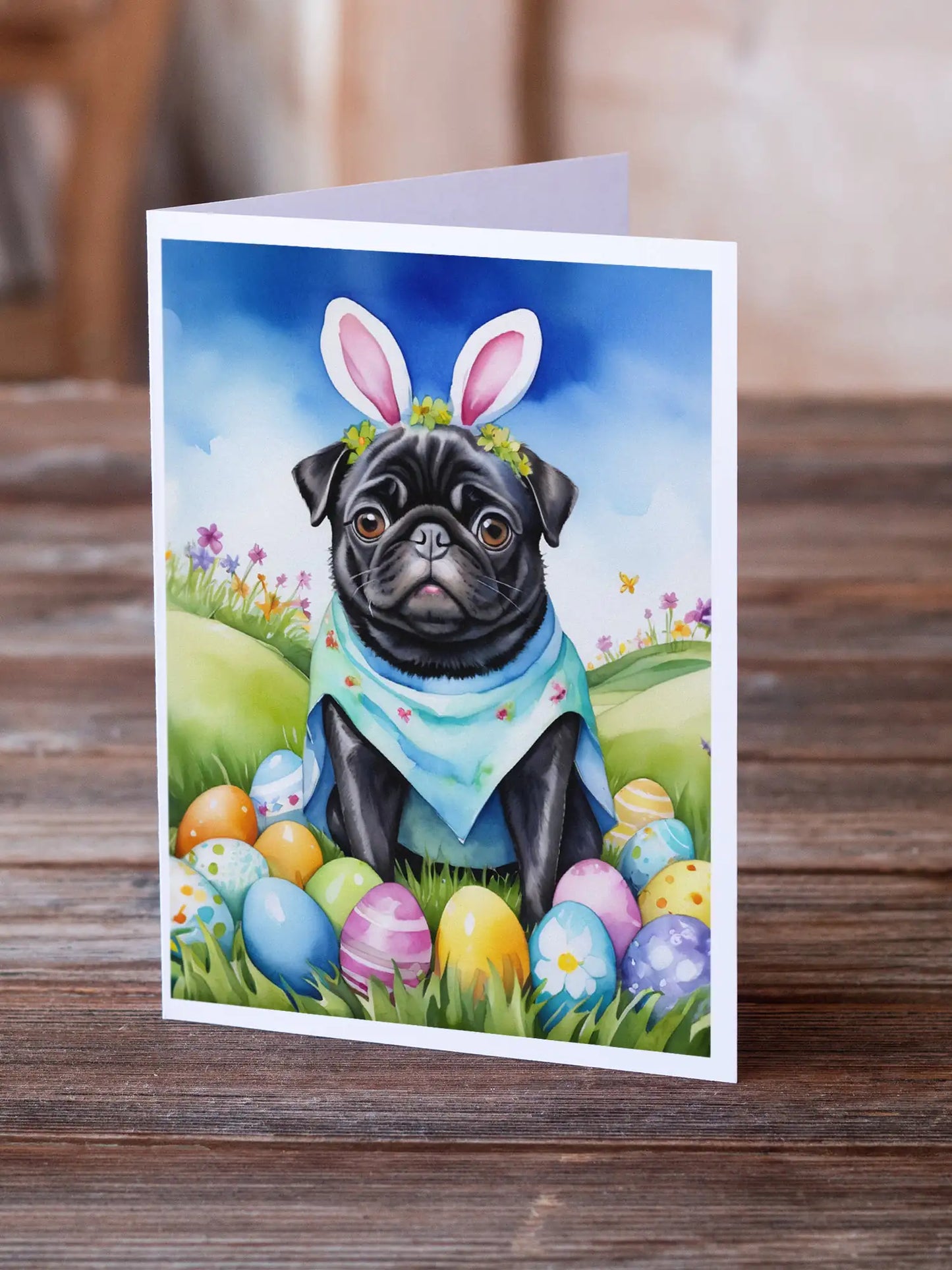 Pug Easter Egg Hunt Greeting Cards Pack of 8
