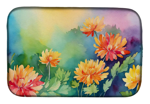 Chrysanthemums in Watercolor Dish Drying Mat