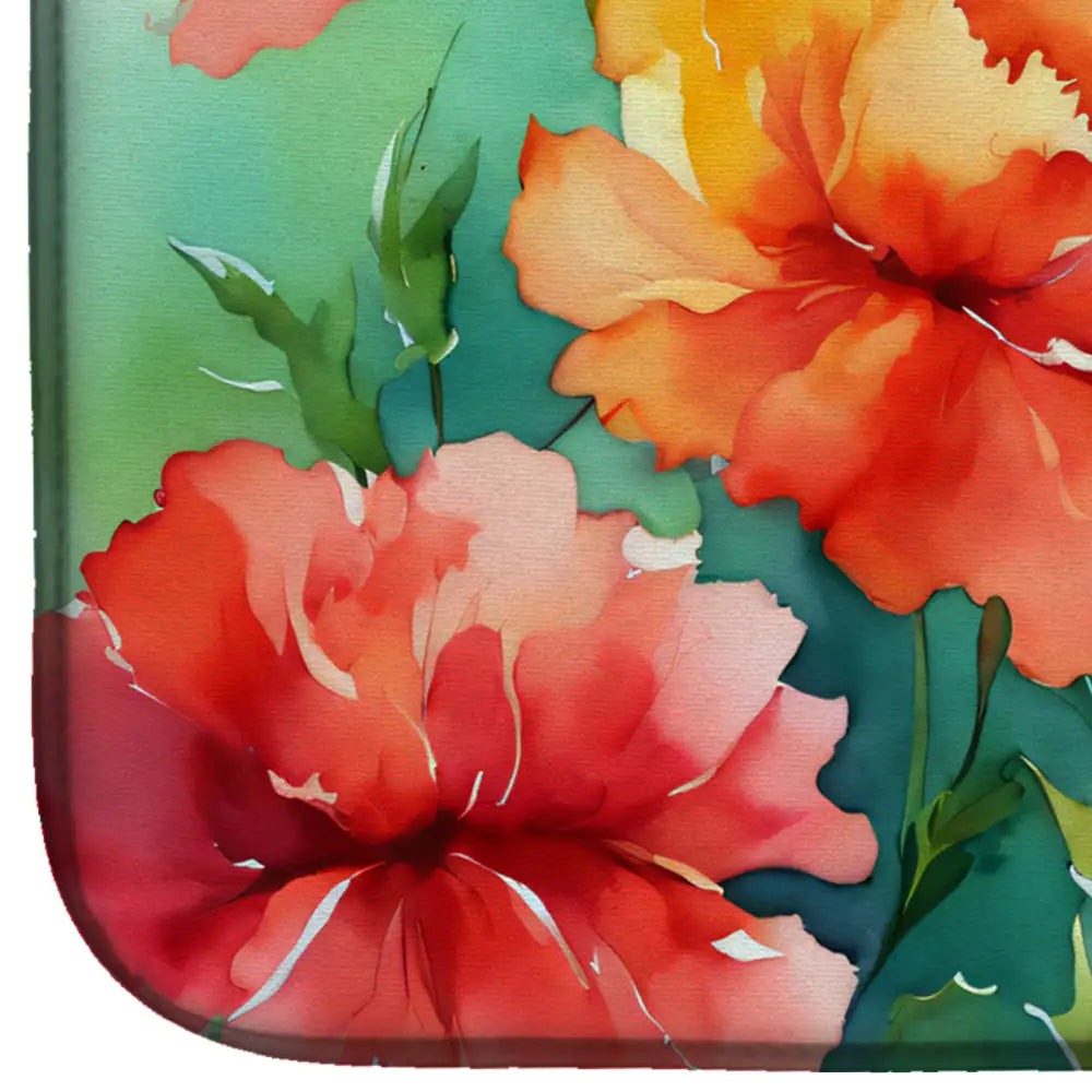 Ohio Scarlet Carnations in Watercolor Dish Drying Mat