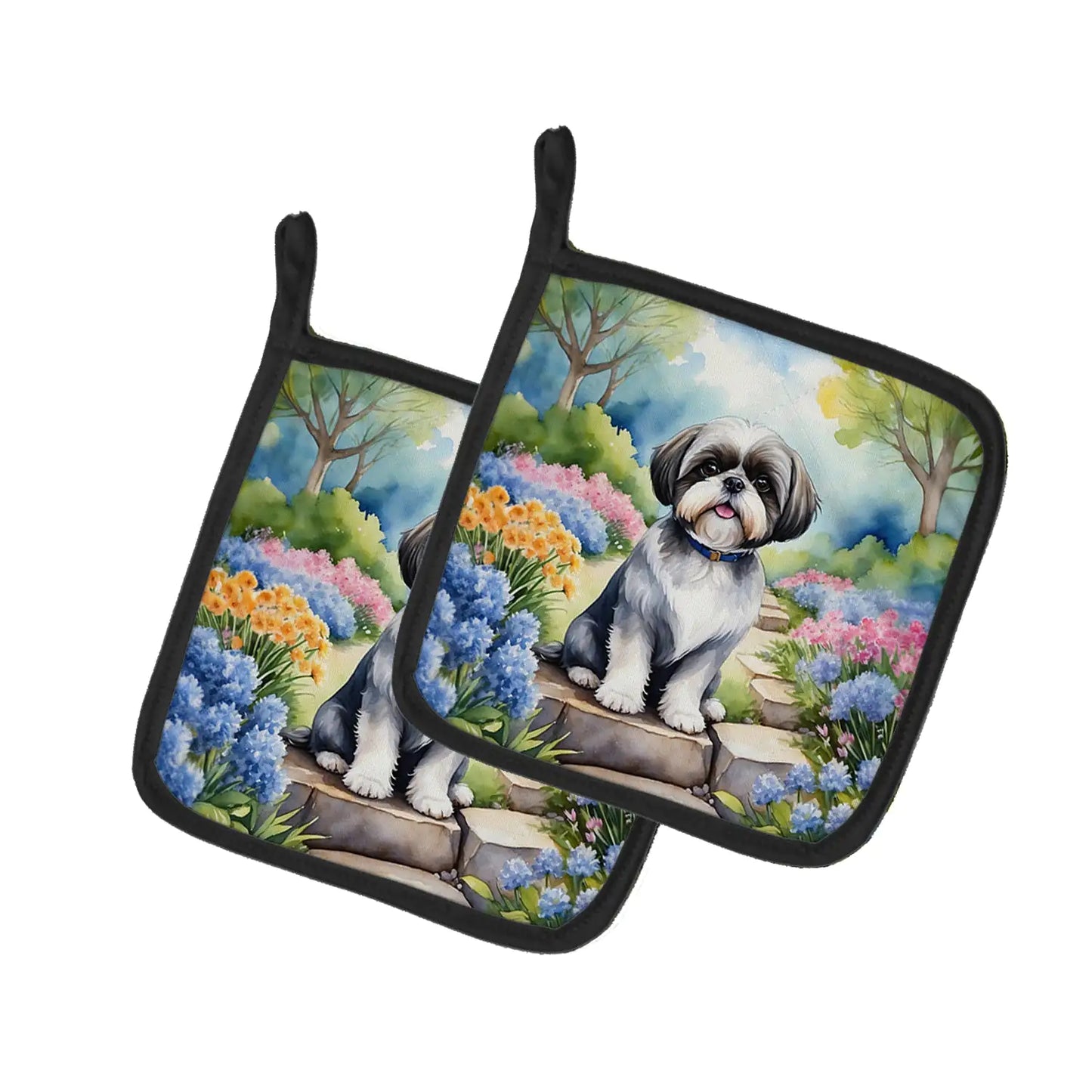 Shih Tzu Spring Path Pair of Pot Holders