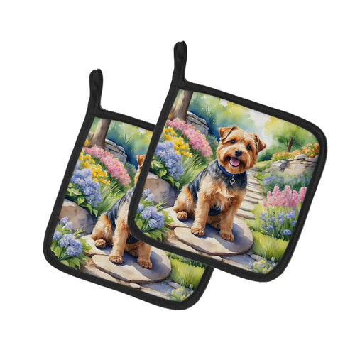 Norfolk Terrier Spring Path Pair of Pot Holders