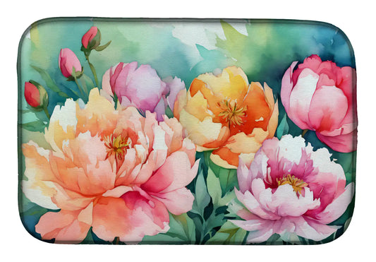Indiana Peonies in Watercolor Dish Drying Mat