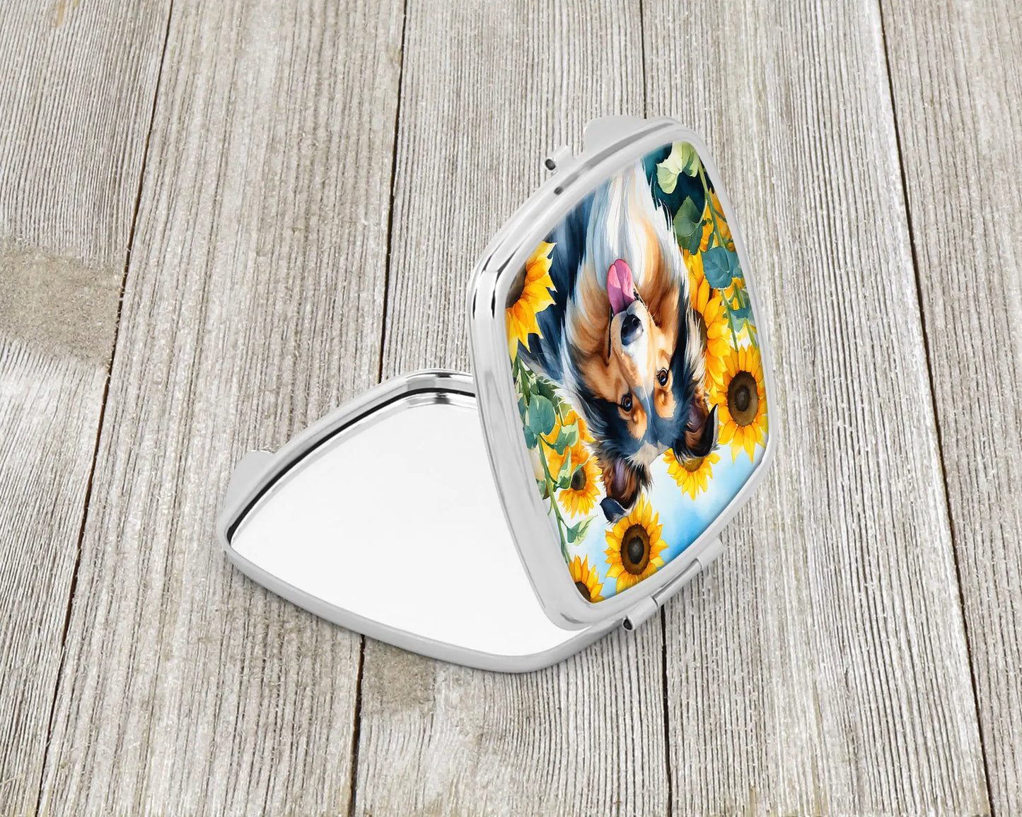 Collie in Sunflowers Compact Mirror