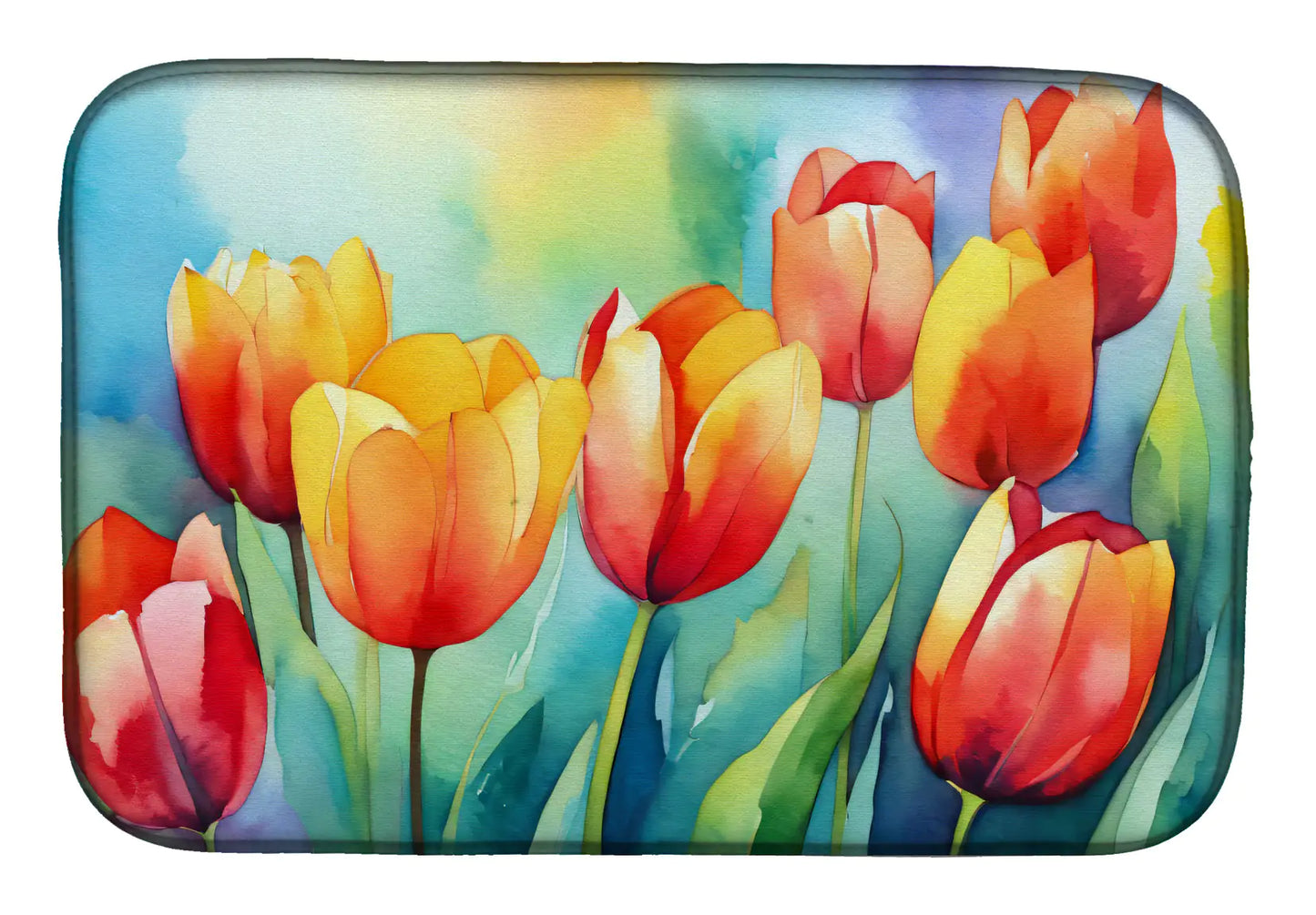 Tulips in Watercolor Dish Drying Mat