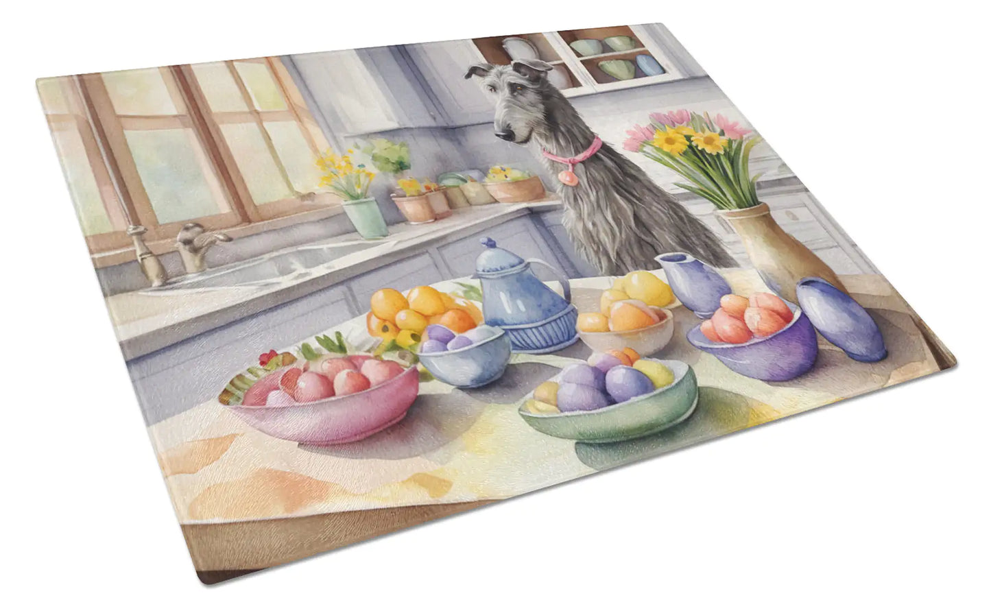 Decorating Easter Scottish Deerhound Glass Cutting Board