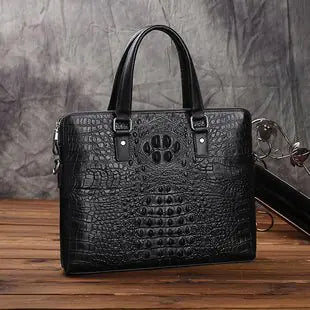 Crocodile Pattern Men's Leather Briefcase and Tote Bag