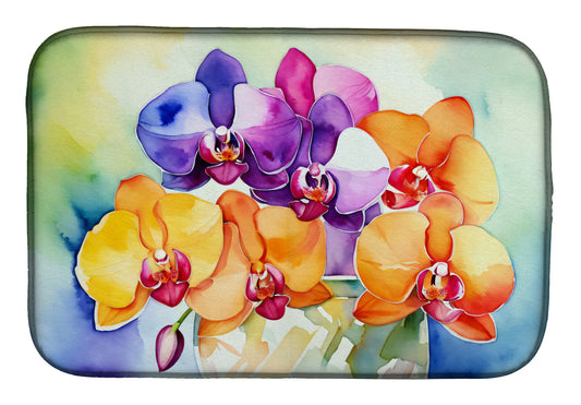 Orchids in Watercolor Dish Drying Mat