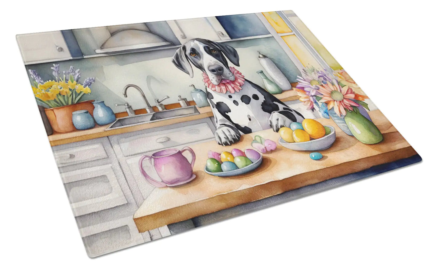 Decorating Easter Great Dane Glass Cutting Board