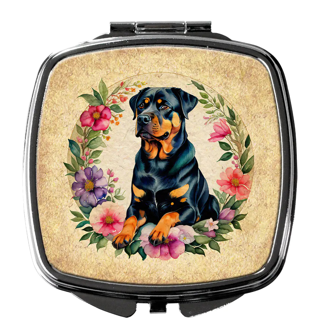 Rottweiler and Flowers Compact Mirror