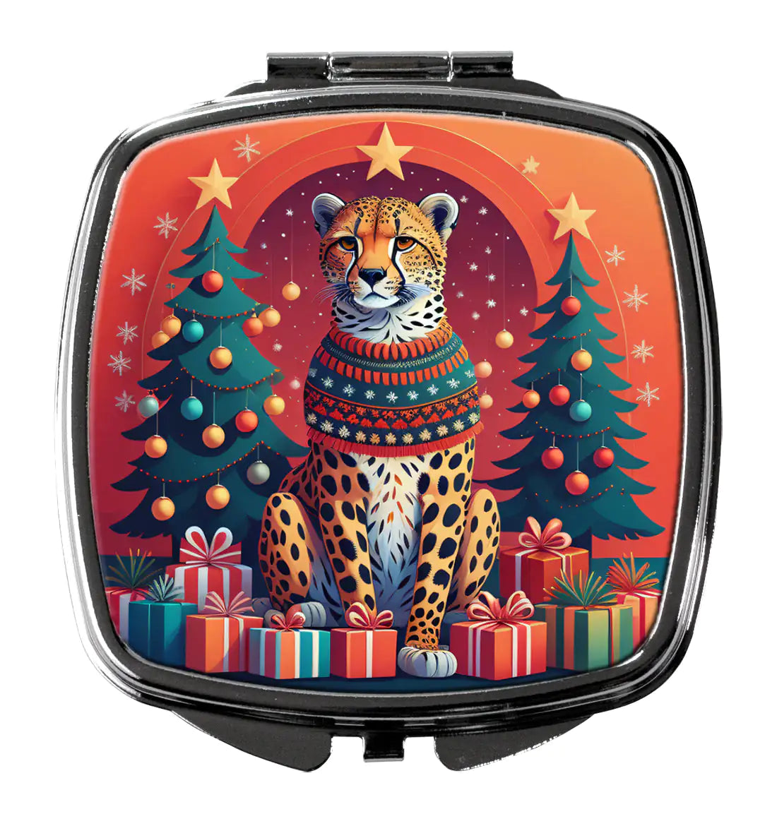 Cheetah Christmas Compact Mirror