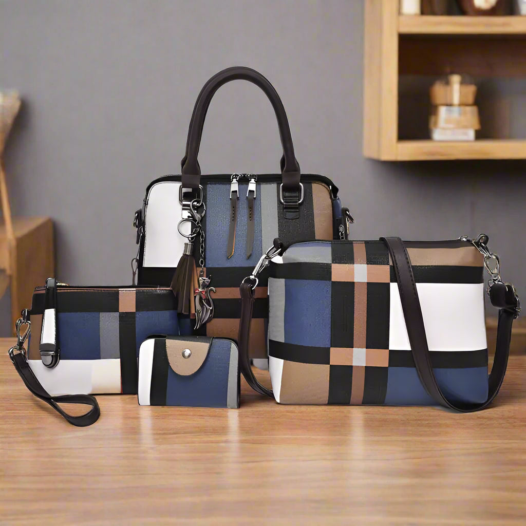 Fashion Retro Stitching Women's Handbag Purse Set