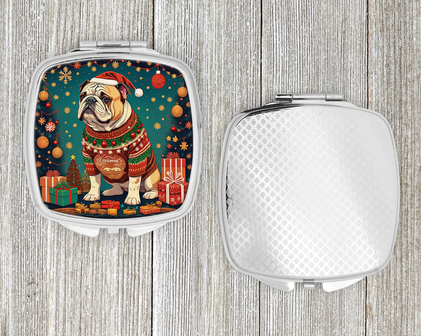 English Bulldog Christmas Compact Mirror