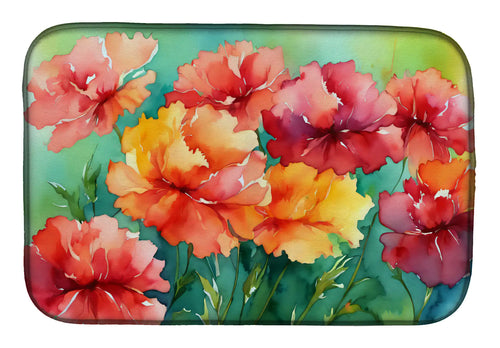 Ohio Scarlet Carnations in Watercolor Dish Drying Mat