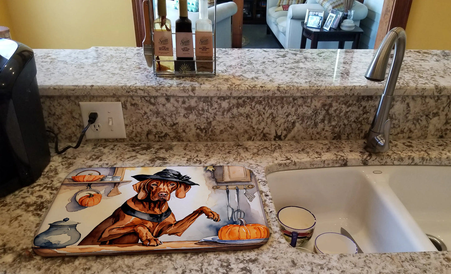 Vizsla Fall Kitchen Pumpkins Dish Drying Mat