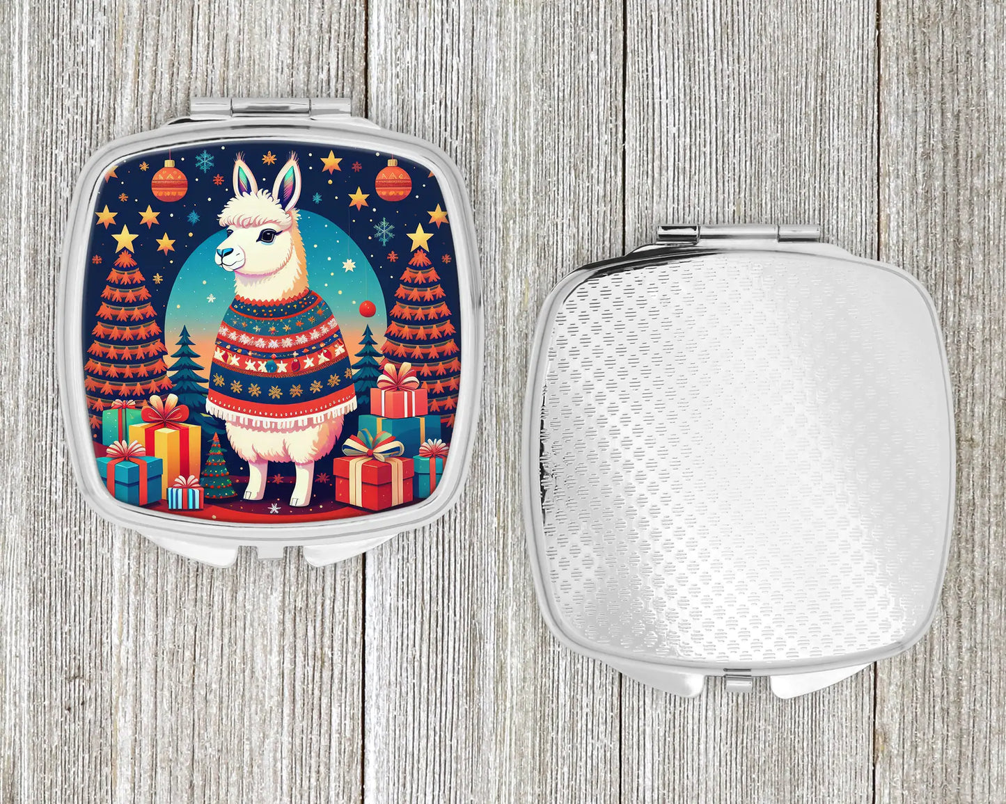 Llama Christmas Compact Mirror