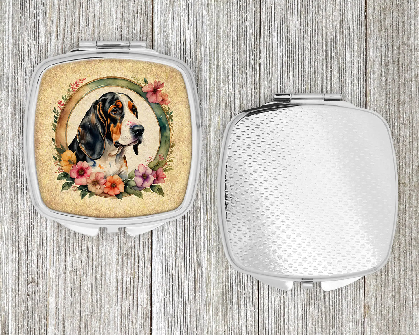 Basset Hound and Flowers Compact Mirror