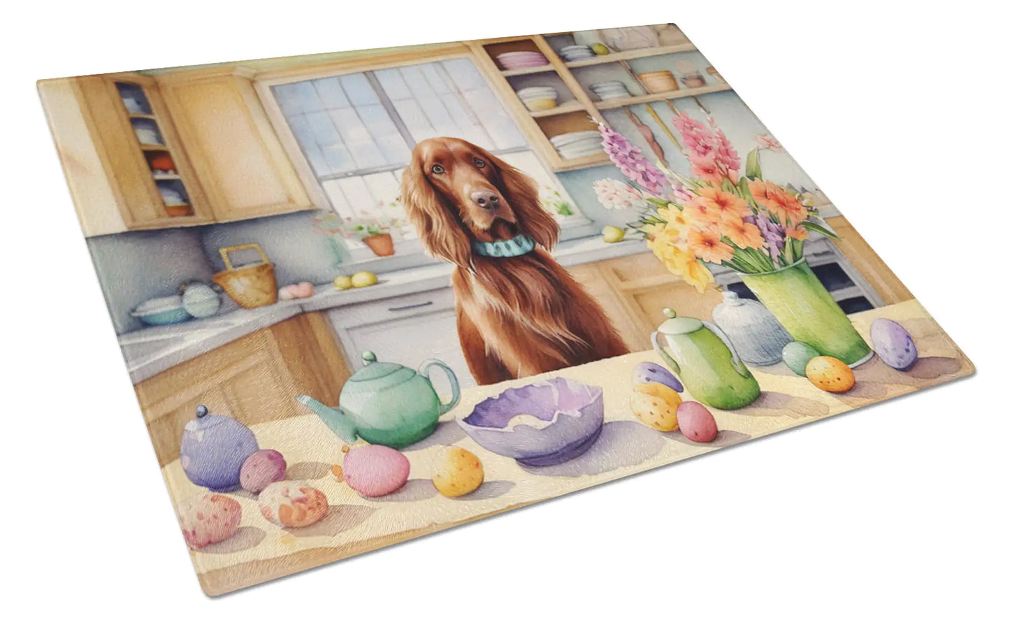 Decorating Easter Irish Setter Glass Cutting Board