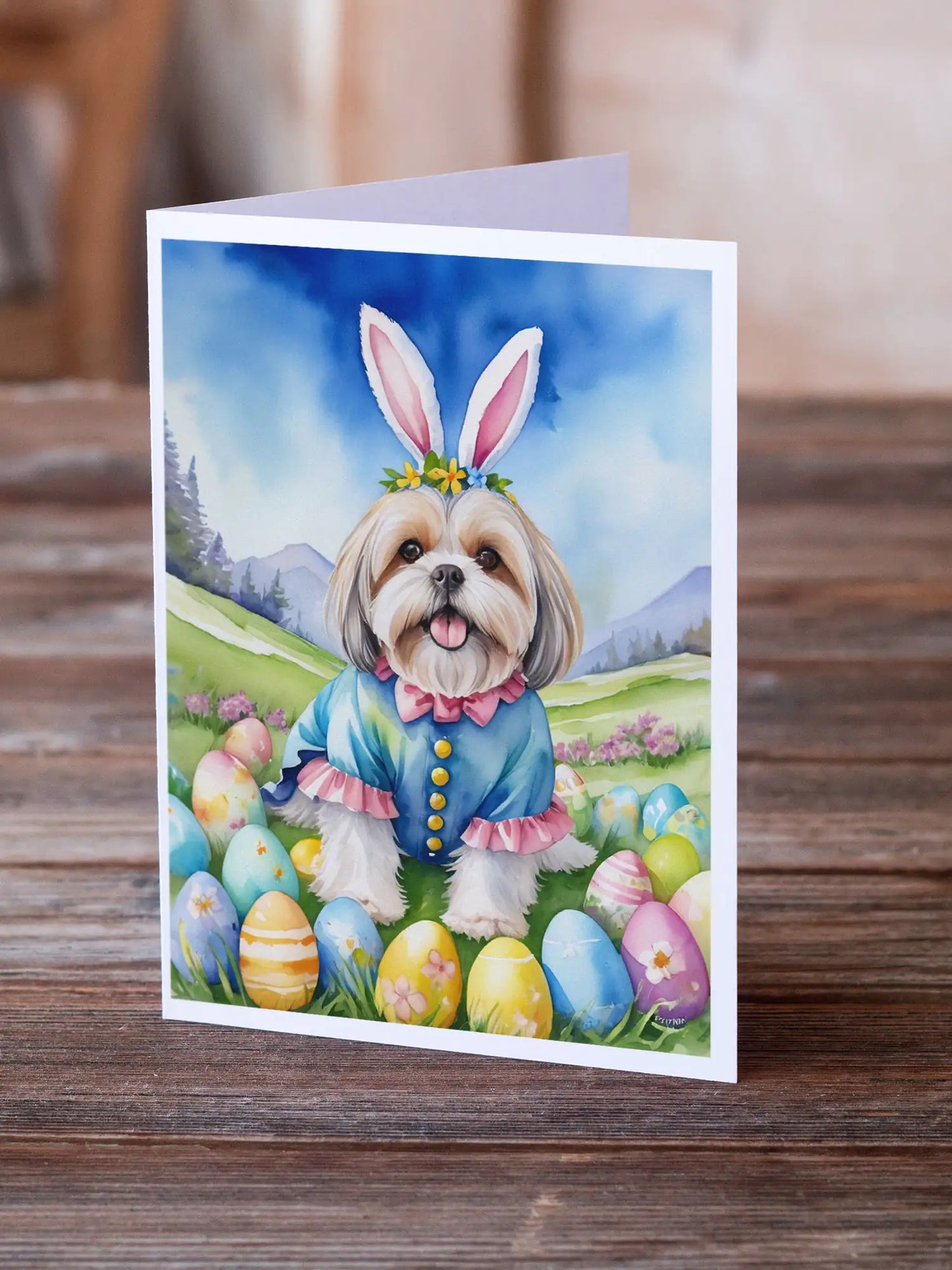 Lhasa Apso Easter Egg Hunt Greeting Cards Pack of 8