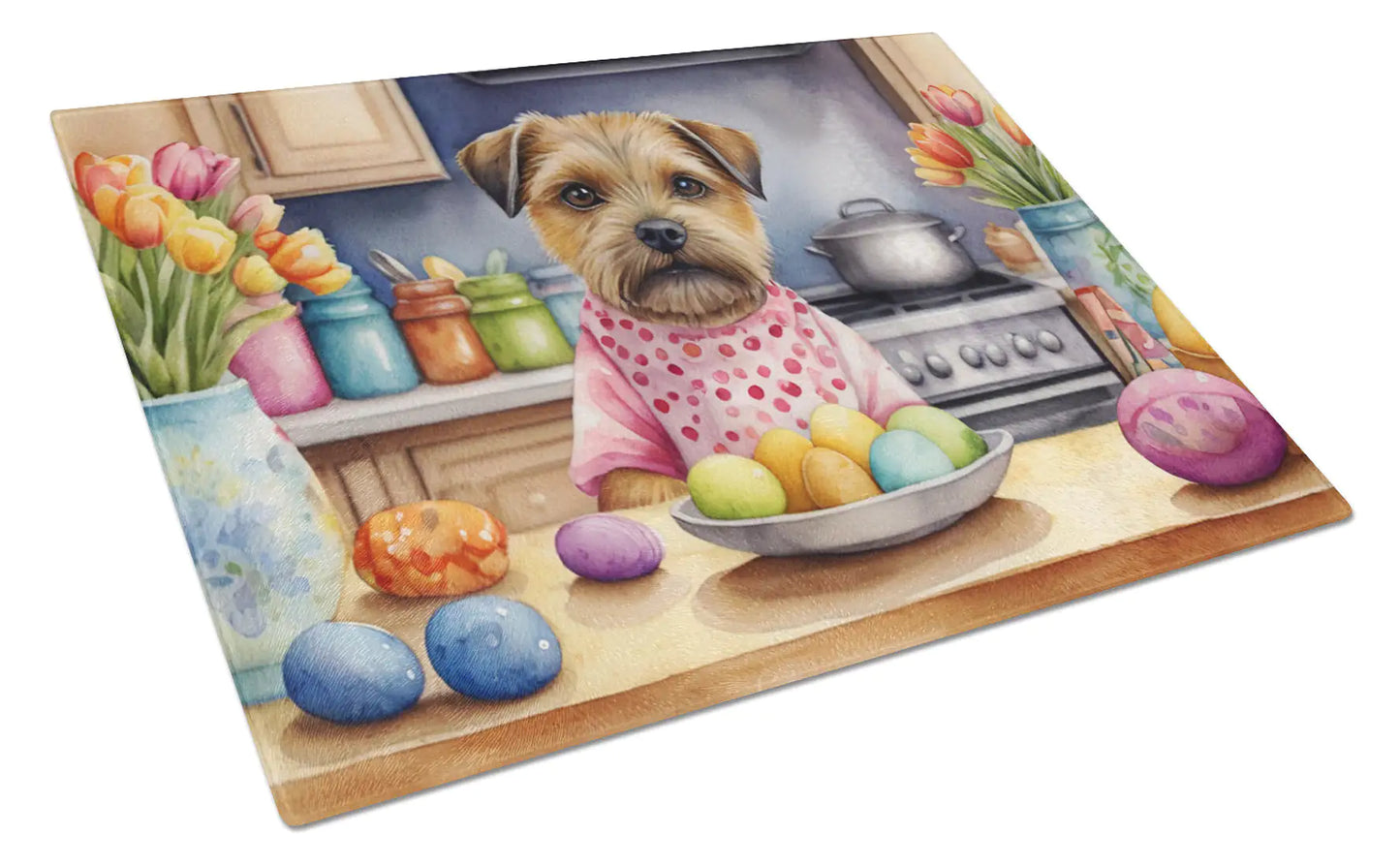 Decorating Easter Border Terrier Glass Cutting Board