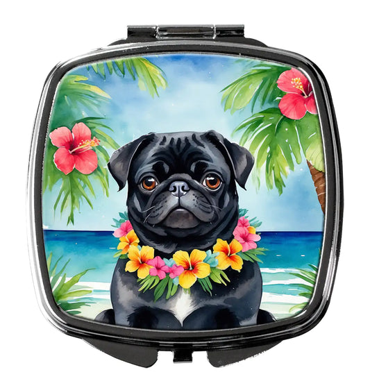 Black Pug Luau Compact Mirror