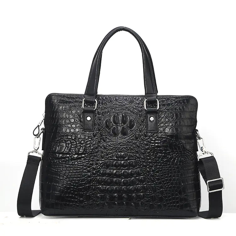 Crocodile Pattern Men's Leather Briefcase and Tote Bag