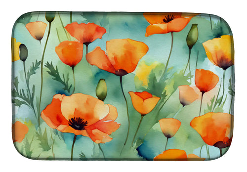 California California Poppies in Watercolor Dish Drying Mat