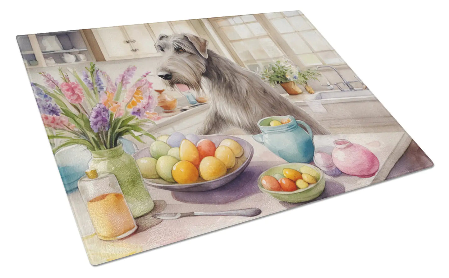 Decorating Easter Irish Wolfhound Glass Cutting Board