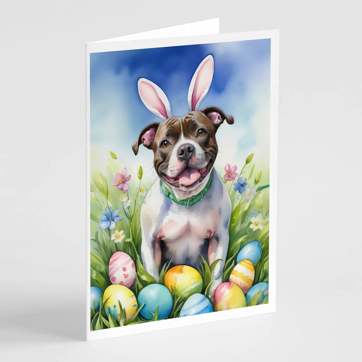 Staffordshire Bull Terrier Easter Egg Hunt Greeting Cards Pack of 8