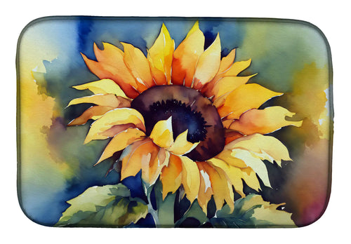 Sunflowers in Watercolor Dish Drying Mat
