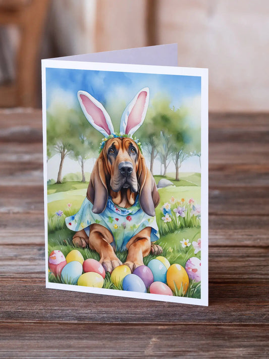 Bloodhound Easter Egg Hunt Greeting Cards Pack of 8