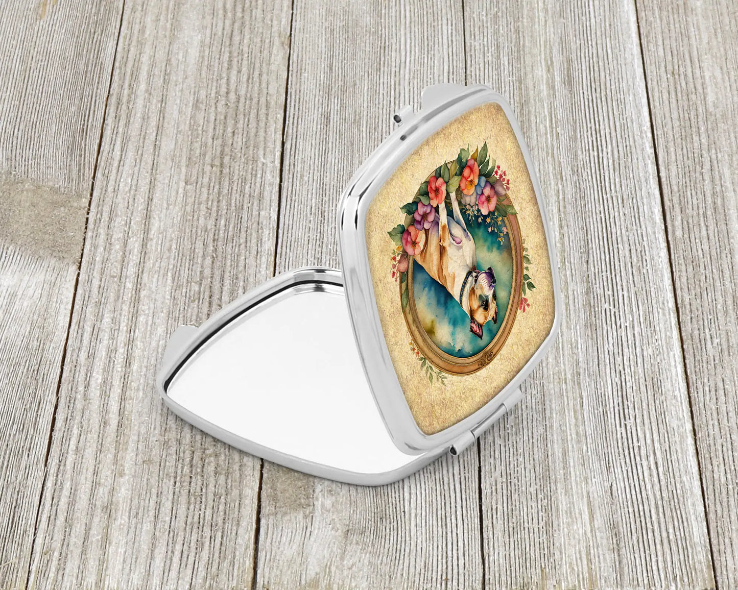 American Staffordshire Terrier and Flowers Compact Mirror