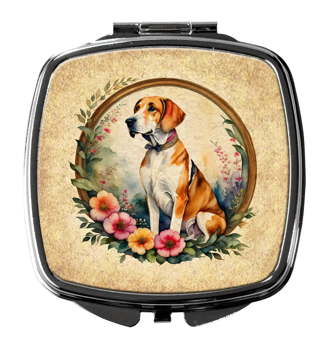 English Foxhound and Flowers Compact Mirror