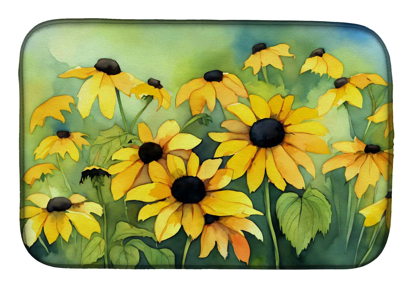 Maryland Black-Eyed Susans in Watercolor Dish Drying Mat