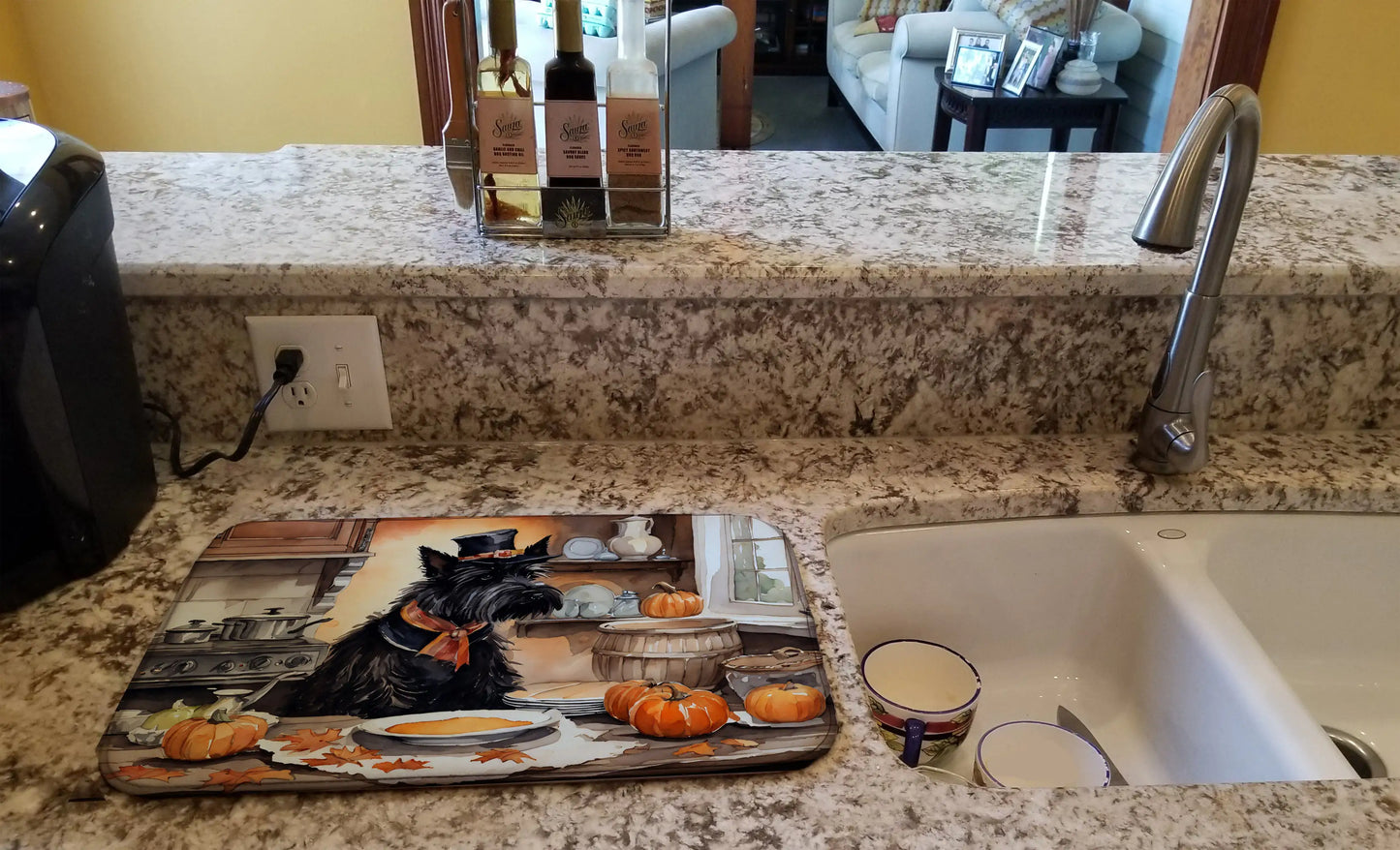 Scottish Terrier Fall Kitchen Pumpkins Dish Drying Mat