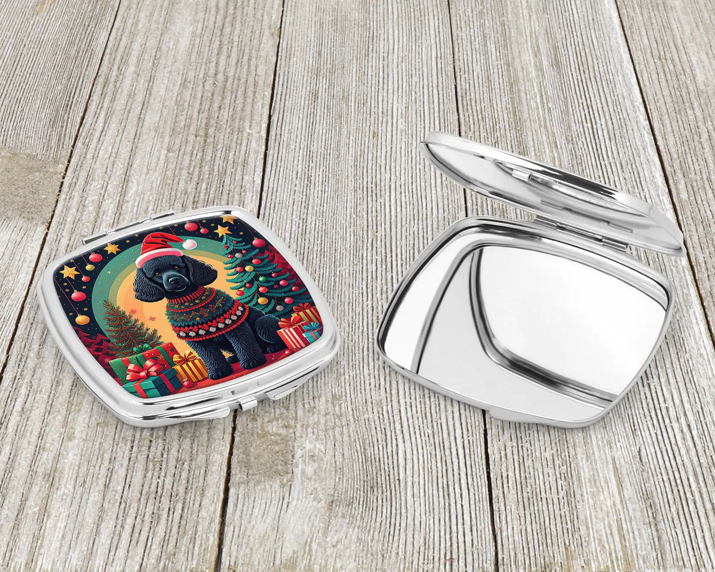 Black Poodle Christmas Compact Mirror