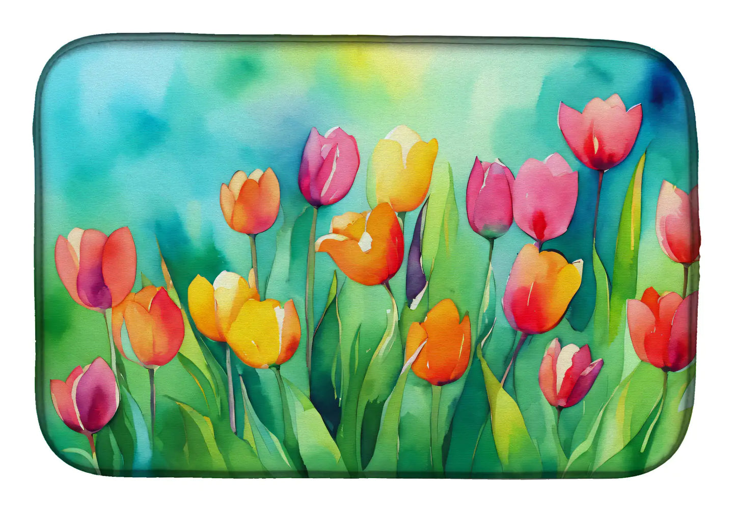 Tulips in Watercolor Dish Drying Mat