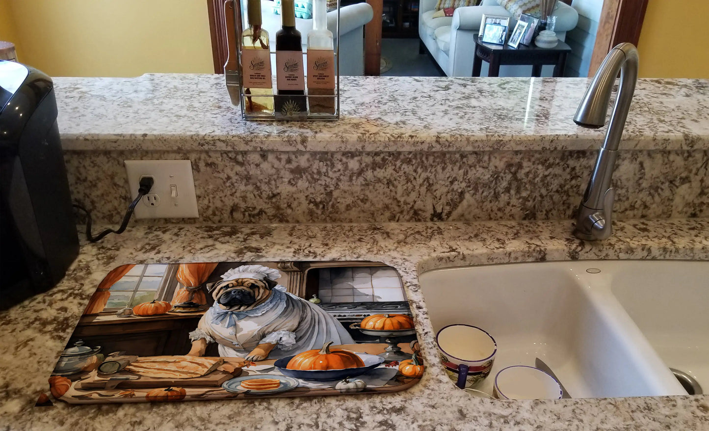 Shar Pei Fall Kitchen Pumpkins Dish Drying Mat