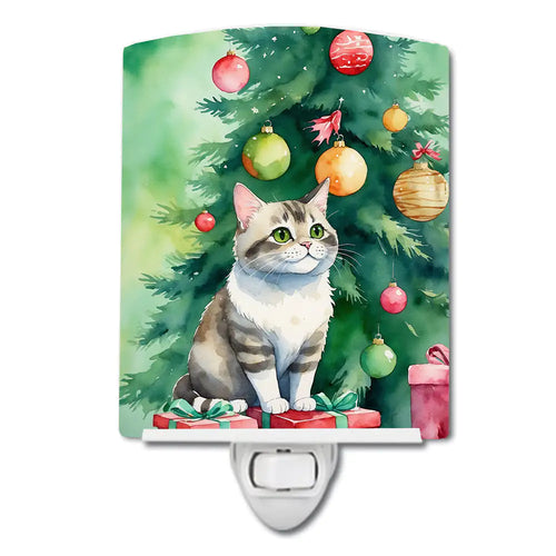 Li Hua Cat By the Christmas Tree Ceramic Night Light