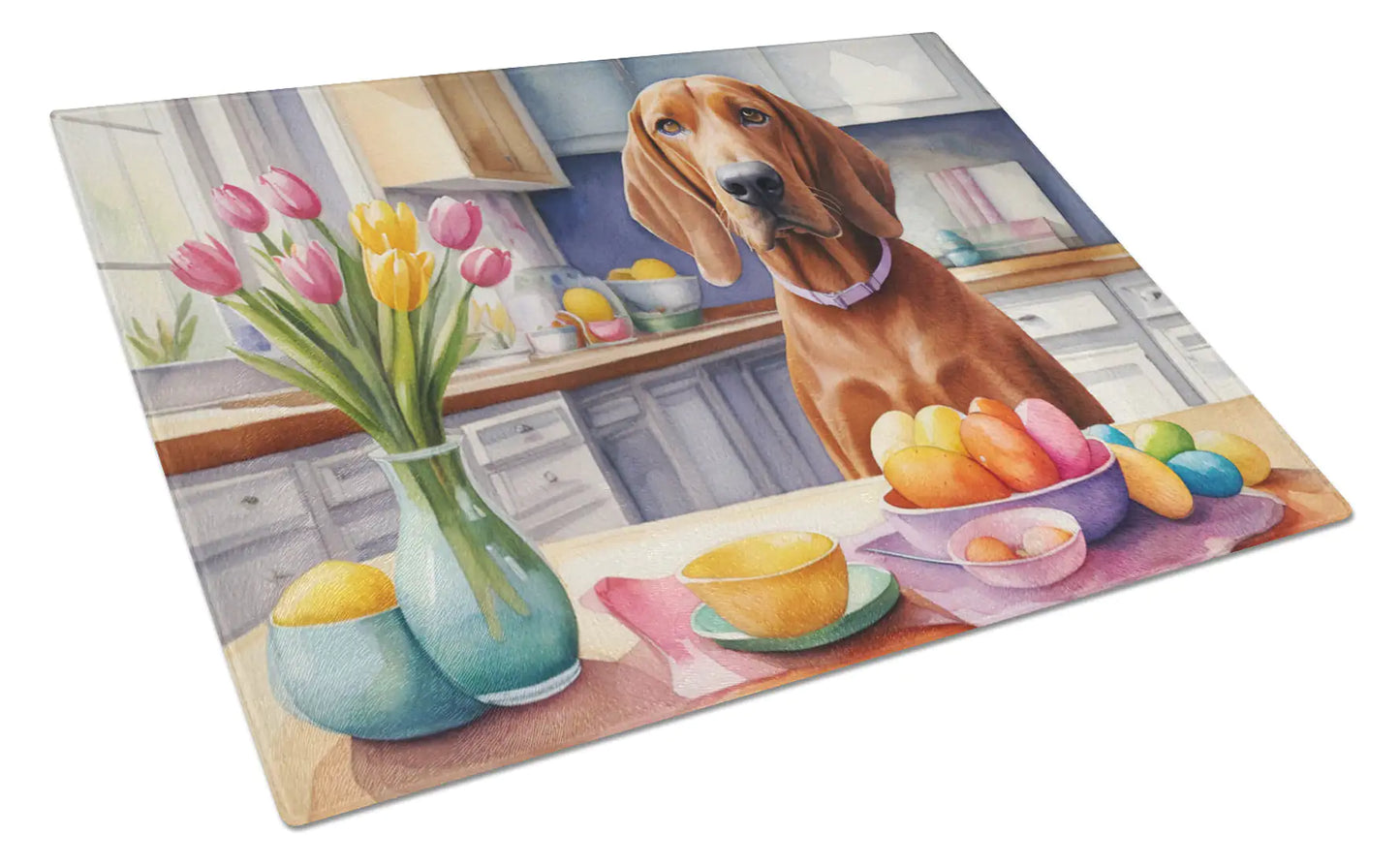 Decorating Easter Redbone Coonhound Glass Cutting Board