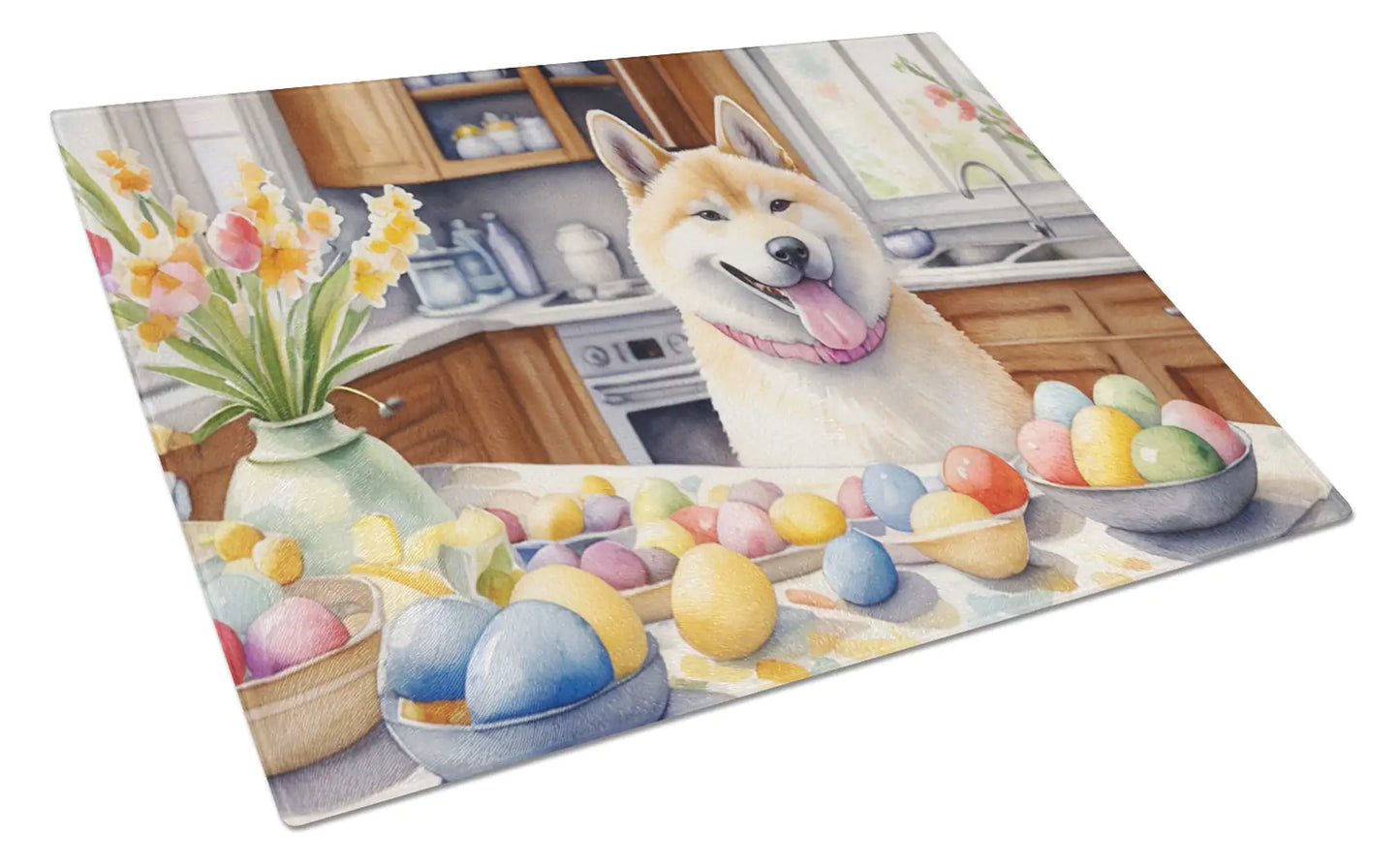 Decorating Easter Akita Glass Cutting Board