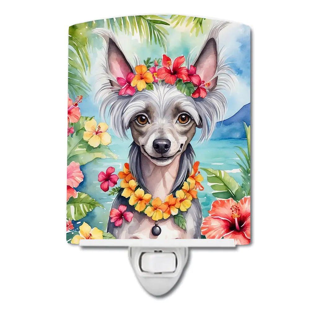 Chinese Crested Luau Ceramic Night Light