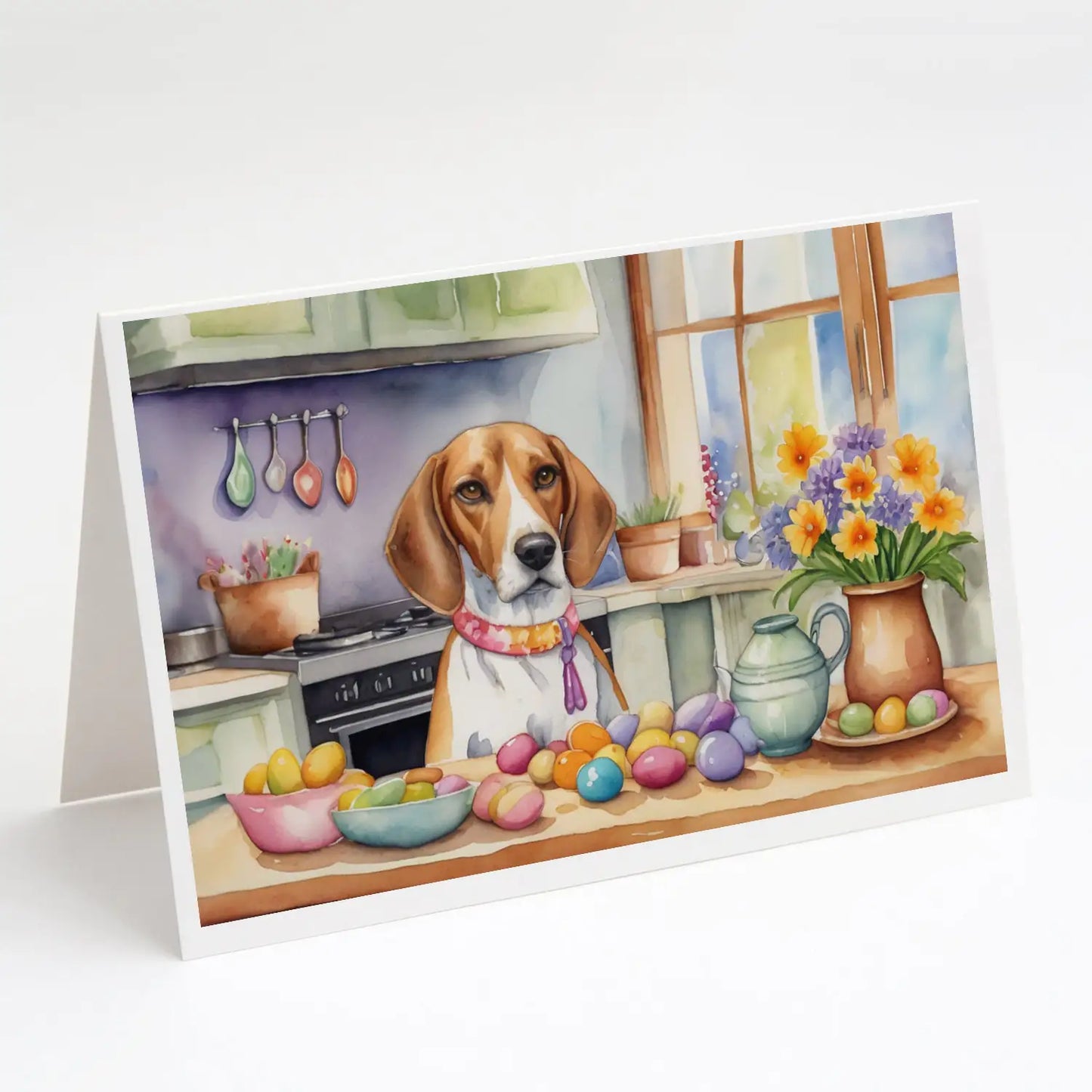 Decorating Easter English Foxhound Greeting Cards Pack of 8