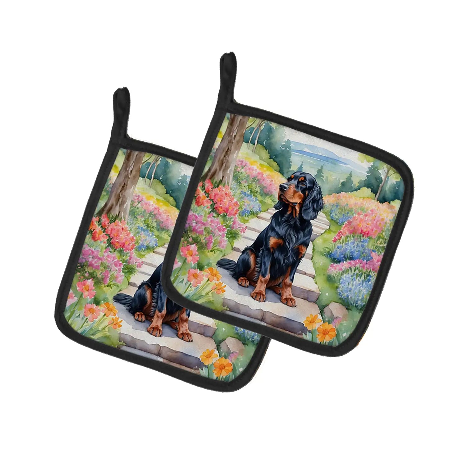 Gordon Setter Spring Path Pair of Pot Holders